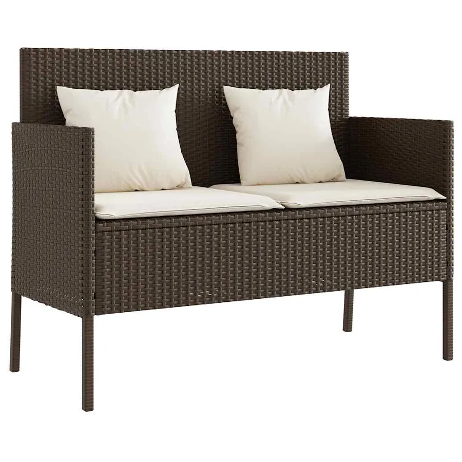 Banc de jardin avec coussins marron résine tressée - 2