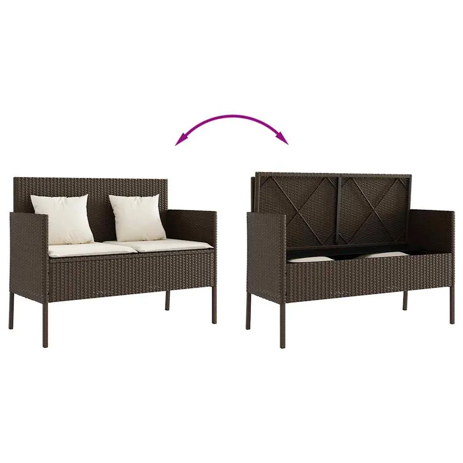 Banc de jardin avec coussins marron résine tressée - 7