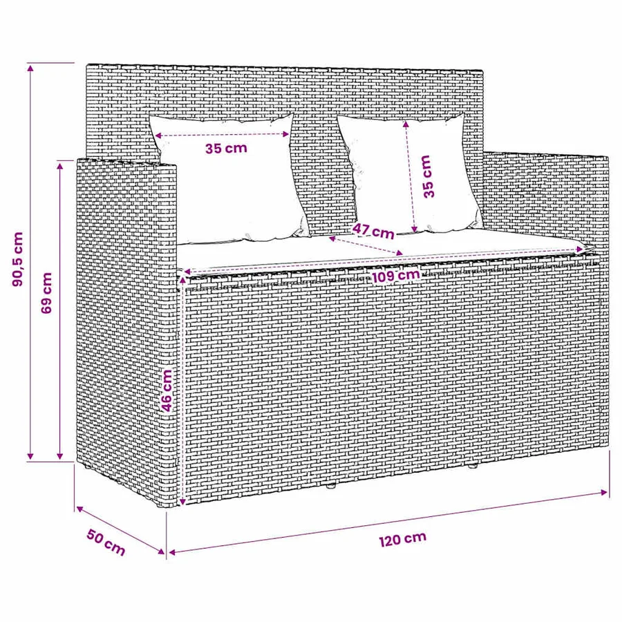 Banc de jardin avec coussins gris clair résine tressée - 11