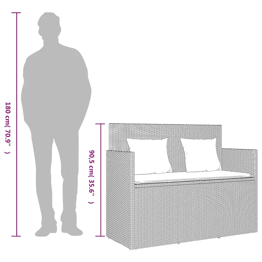 Banc de jardin avec coussins gris clair résine tressée - 12