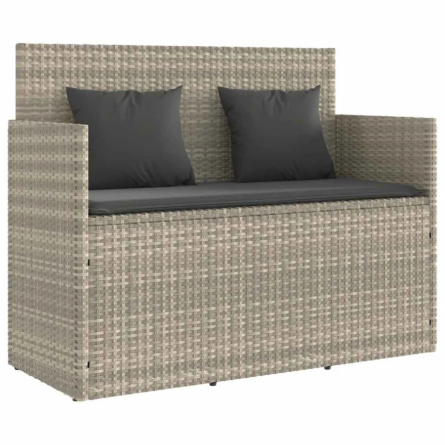 Banc de jardin avec coussins gris clair résine tressée - 2