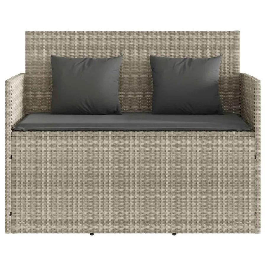 Banc de jardin avec coussins gris clair résine tressée - 4