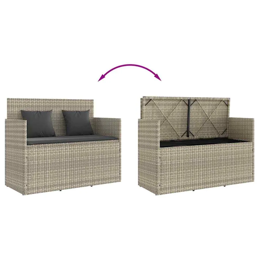 Banc de jardin avec coussins gris clair résine tressée - 7
