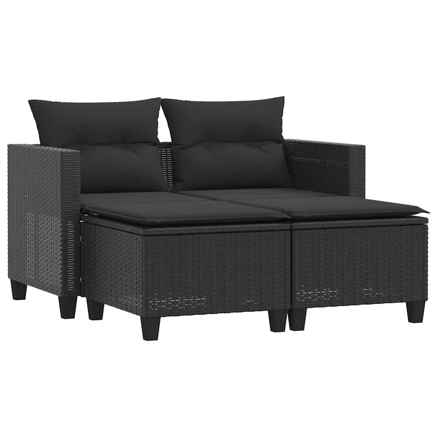 Canapé de jardin 2 places avec tabourets noir résine tressée - 2