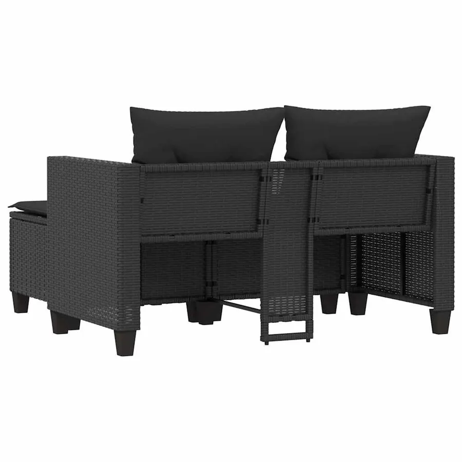 Canapé de jardin 2 places avec tabourets noir résine tressée - 6