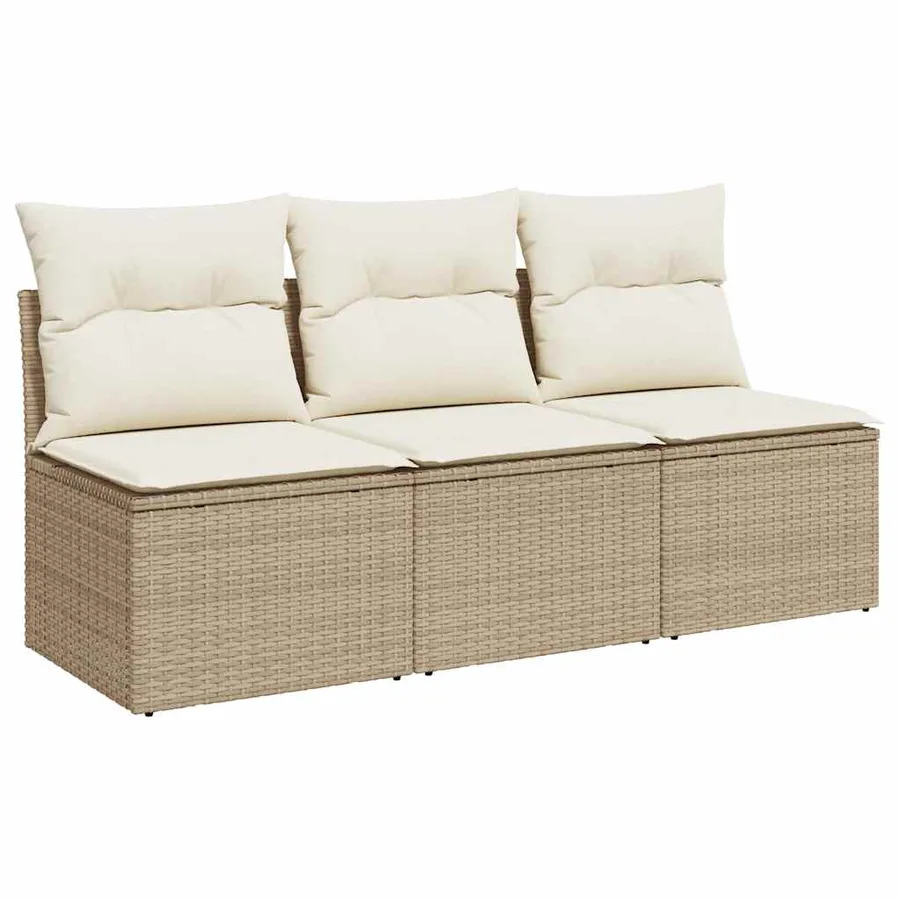 Canapé de jardin avec coussins 3 places beige résine tressée - 2