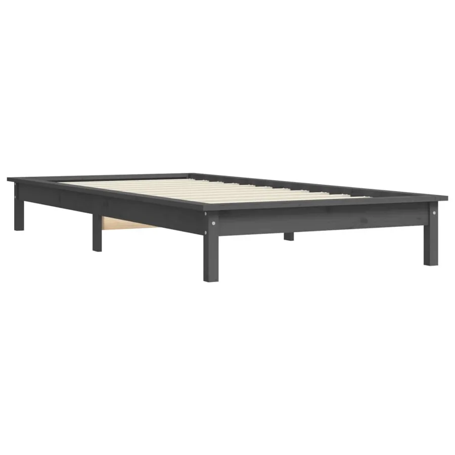 Cadre de lit sans matelas gris bois massif - 4