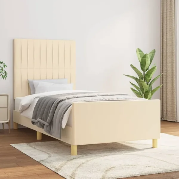 Cadre de lit sans matelas crème 100x200 cm tissu