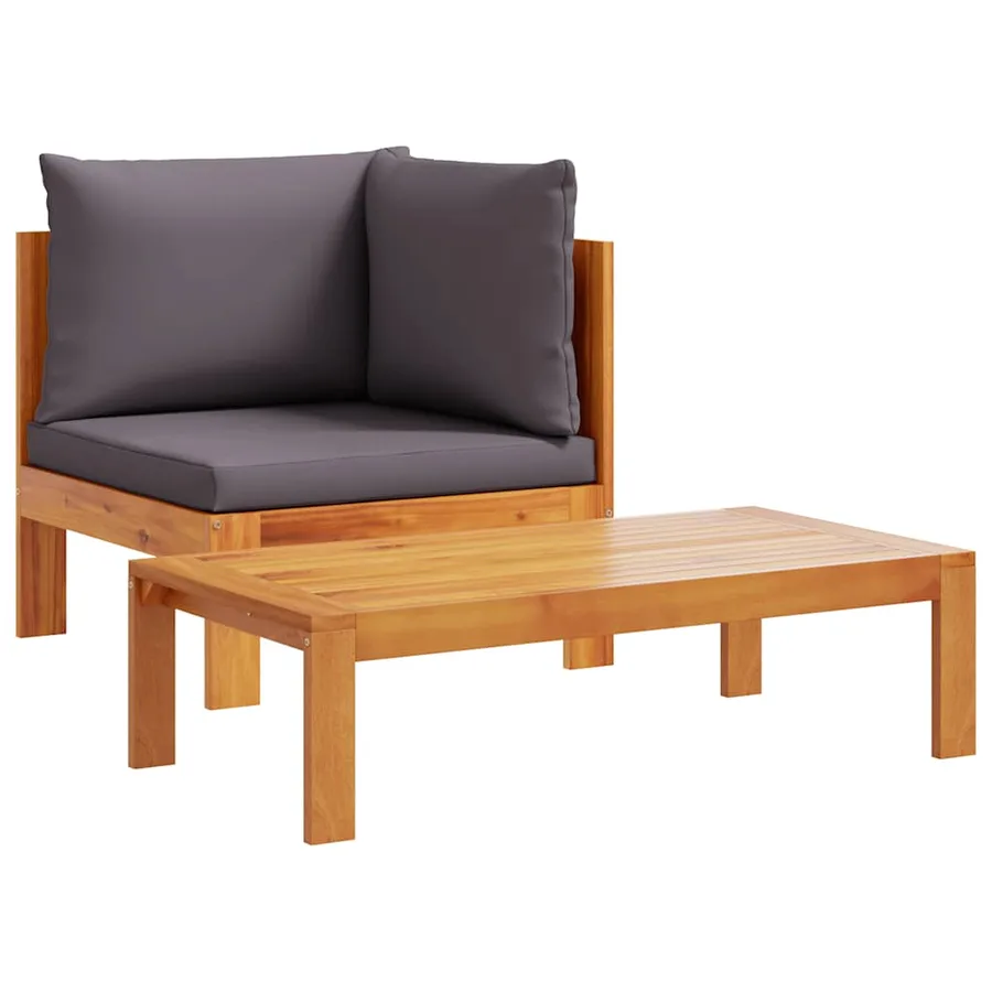 Salon de jardin avec coussins 2 pcs bois massif acacia - 2