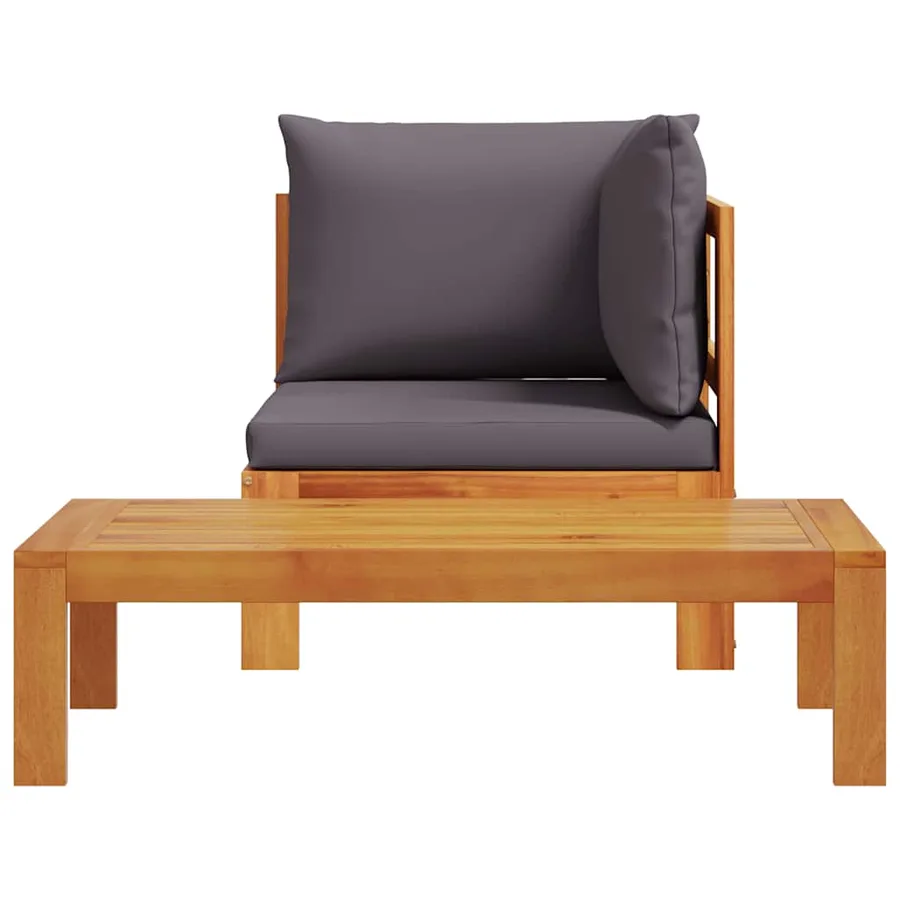 Salon de jardin avec coussins 2 pcs bois massif acacia - 4