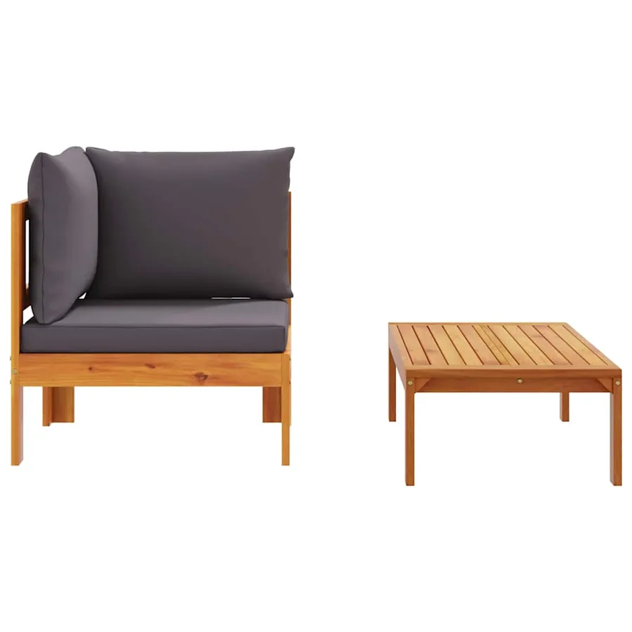 Salon de jardin avec coussins 2 pcs bois massif acacia - 5
