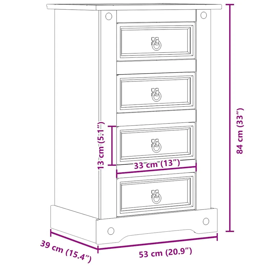 Table de chevet Corona 53x39x84 cm bois de pin massif - 9