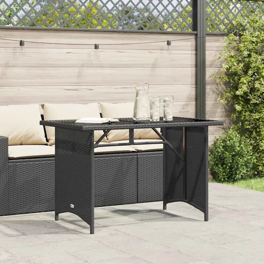 Table de jardin avec dessus en verre noir 110x68x70 poly rotin - 3