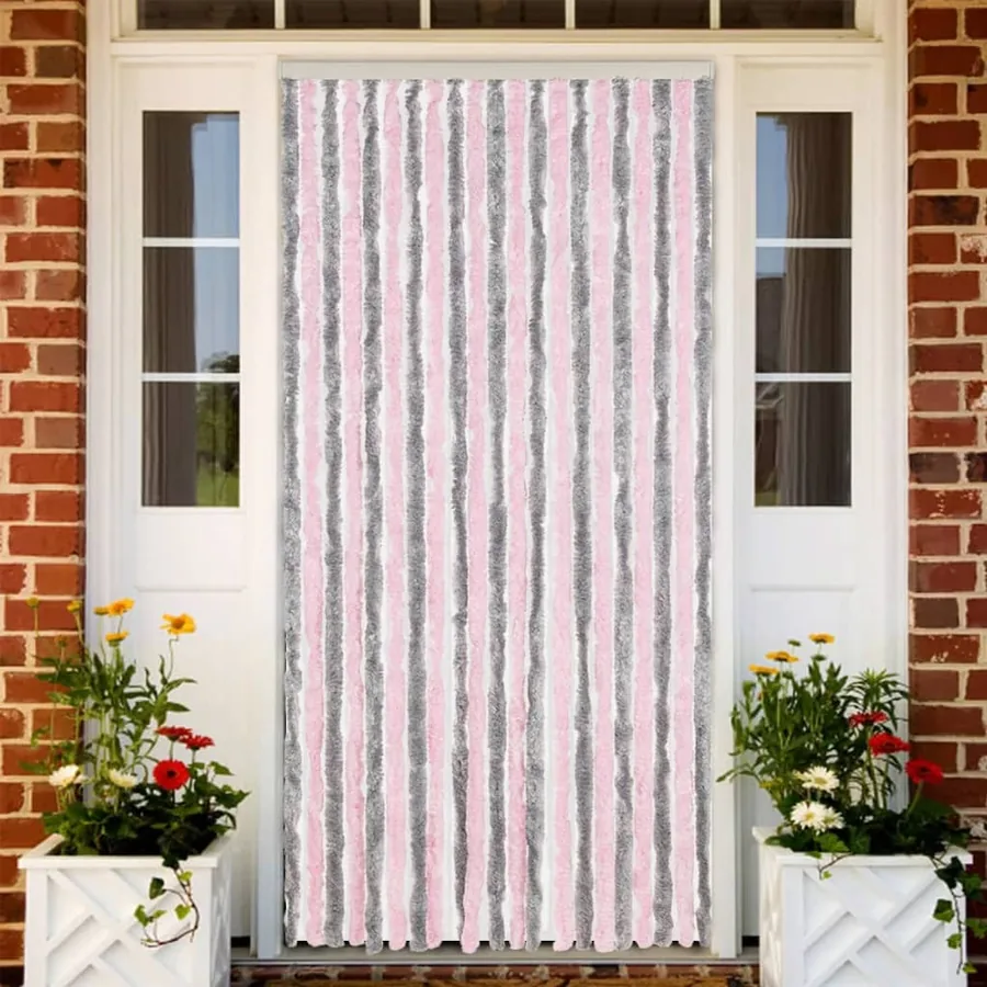 Rideau anti-mouches gris argenté et rose 90x220 cm chenille