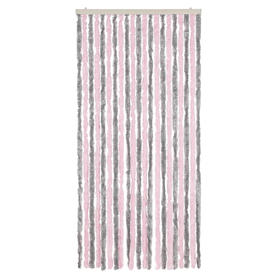 Rideau anti-mouches gris argenté et rose 90x220 cm chenille - 3