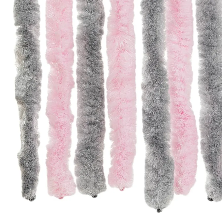 Rideau anti-mouches gris argenté et rose 90x220 cm chenille - 6
