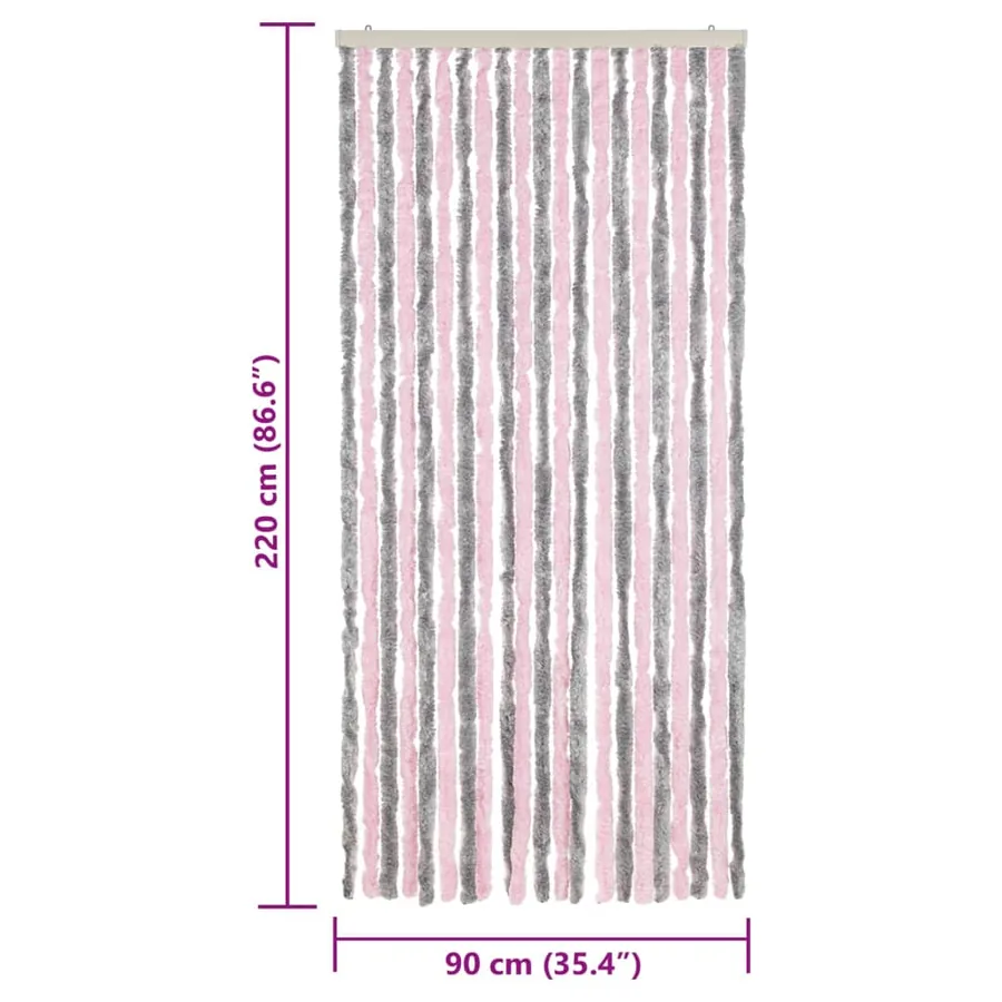 Rideau anti-mouches gris argenté et rose 90x220 cm chenille - 7