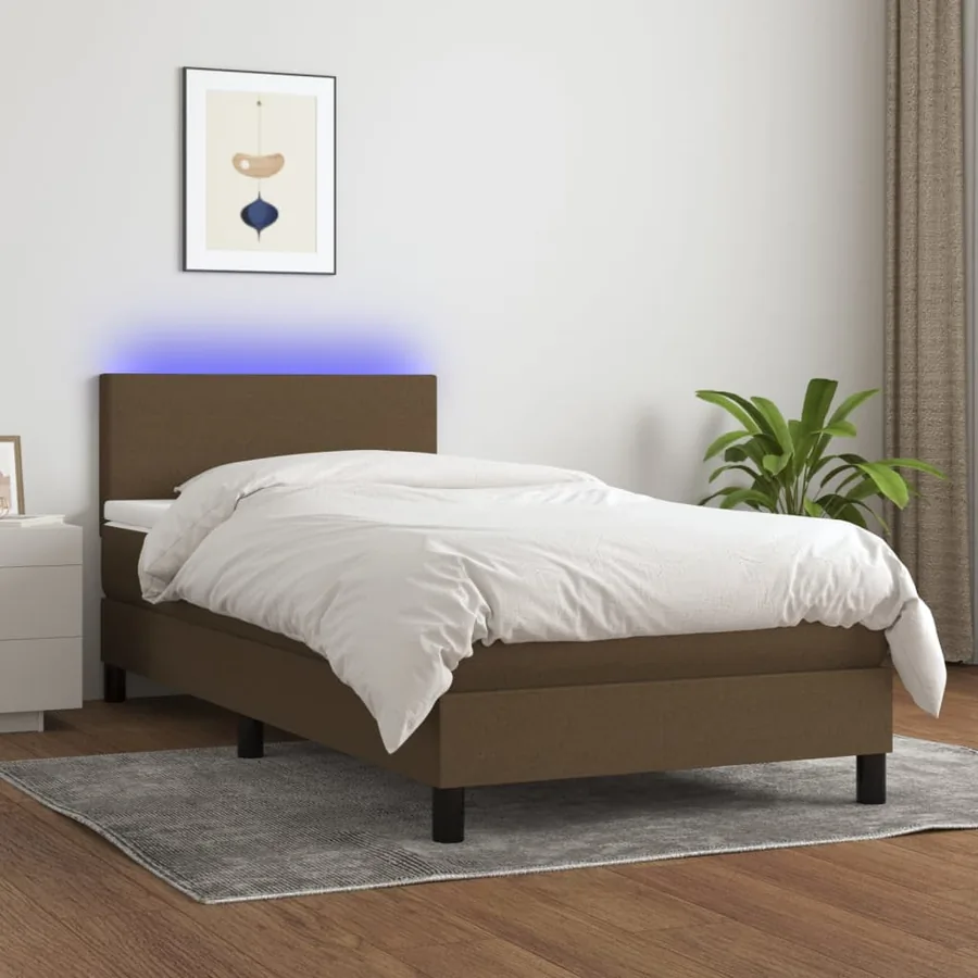 Sommier à lattes de lit et matelas et LED Marron foncé 90x200cm