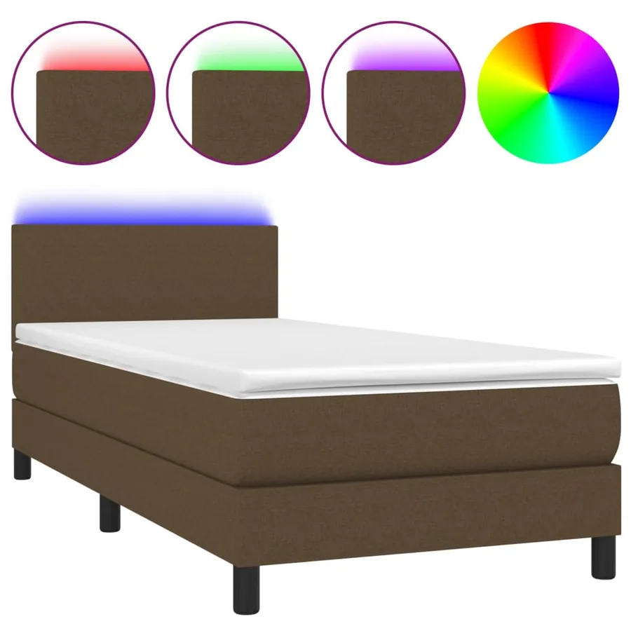 Sommier à lattes de lit et matelas et LED Marron foncé 90x200cm - 2