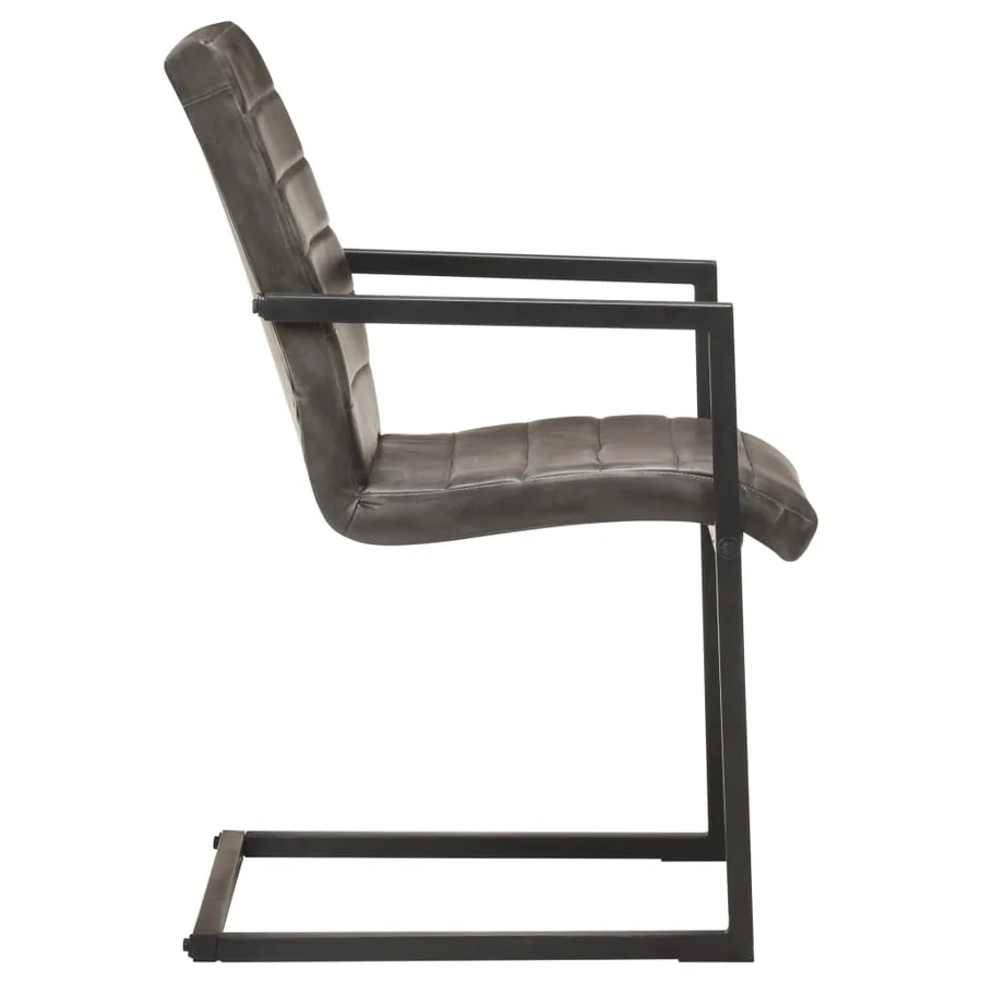Chaises à manger cantilever lot de 2 gris cuir véritable - 4