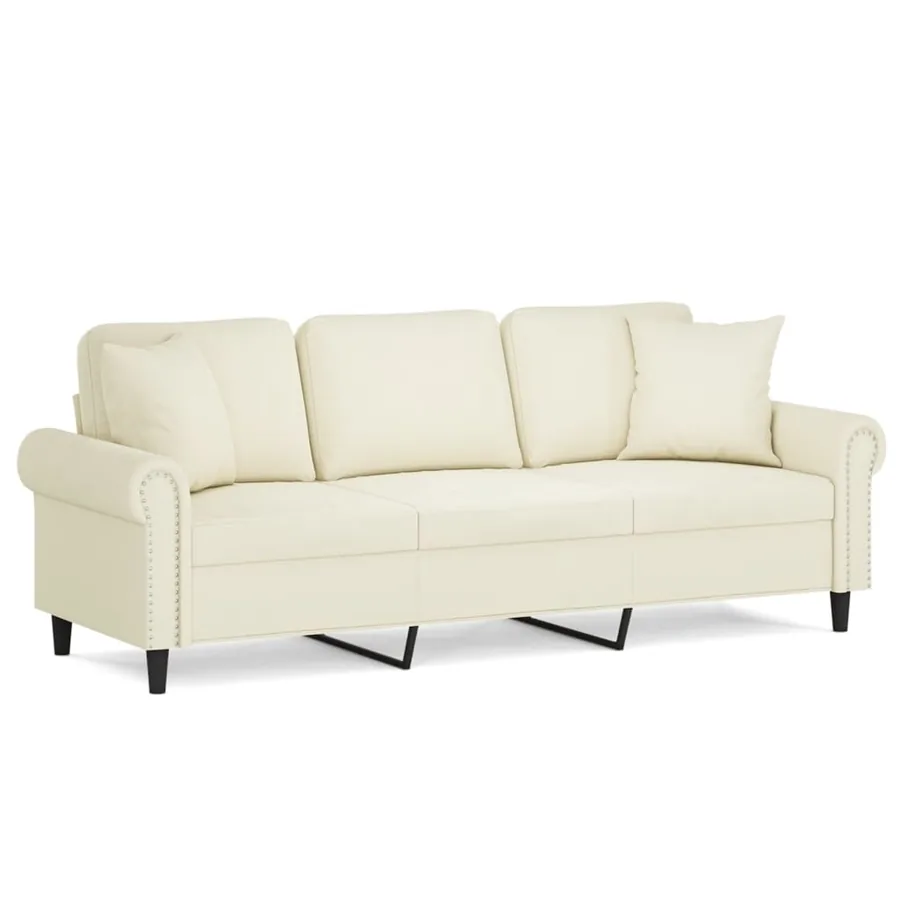 Canapé 3 places avec oreillers décoratifs crème 180 cm velours - 2