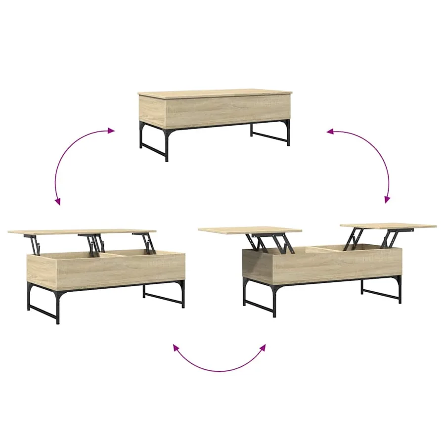Table basse chêne sonoma 100x50x40cm bois d'ingénierie et métal - 8