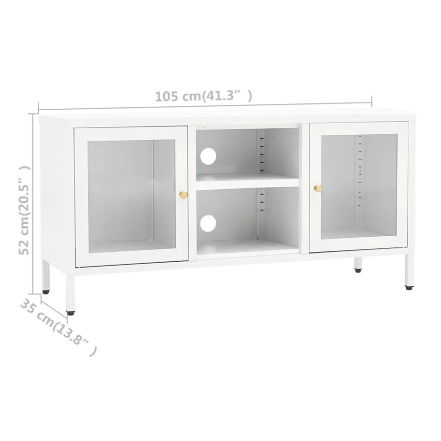 Meuble TV Blanc 105x35x52 cm Acier et verre - 10