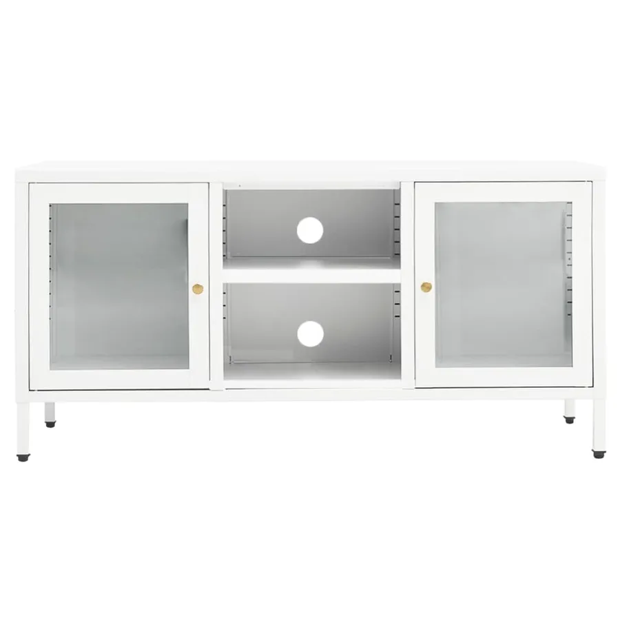 Meuble TV Blanc 105x35x52 cm Acier et verre - 3