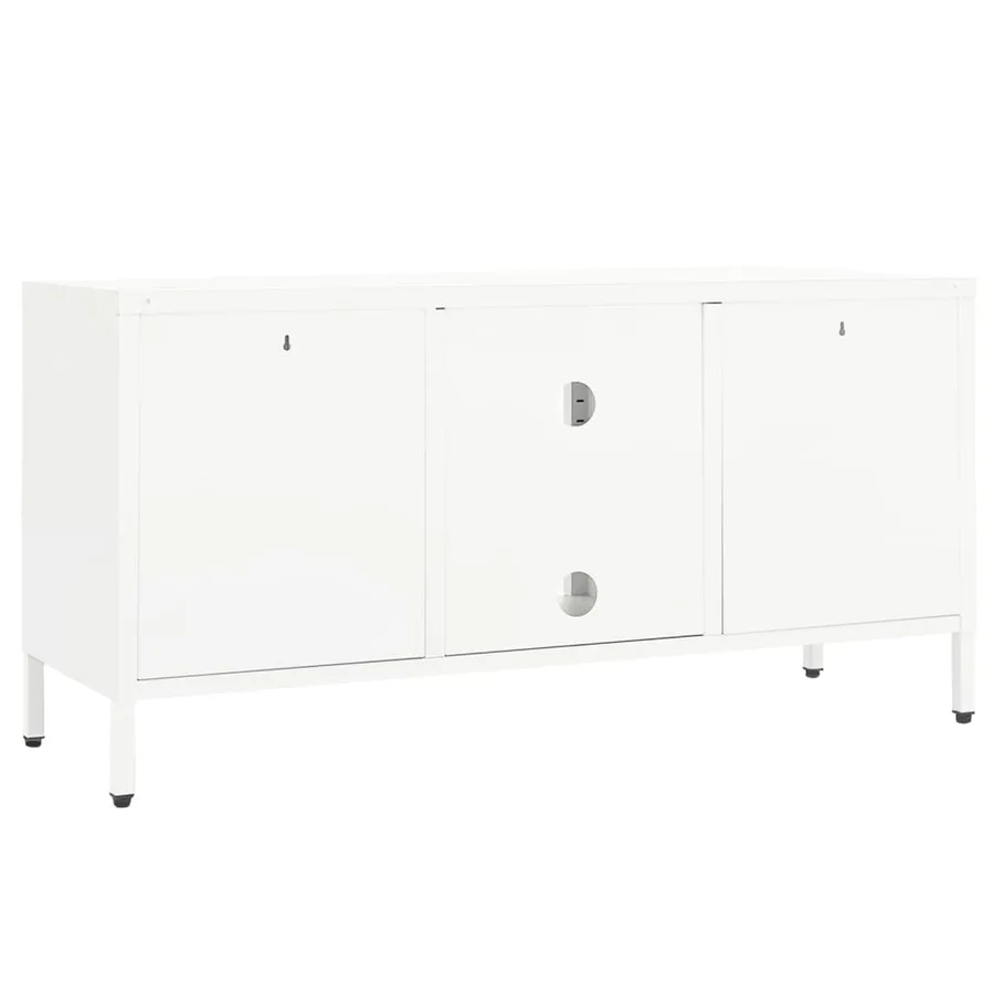 Meuble TV Blanc 105x35x52 cm Acier et verre - 5