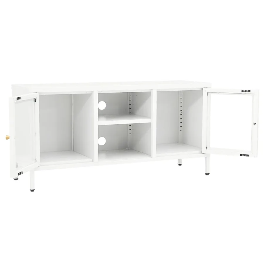 Meuble TV Blanc 105x35x52 cm Acier et verre - 6