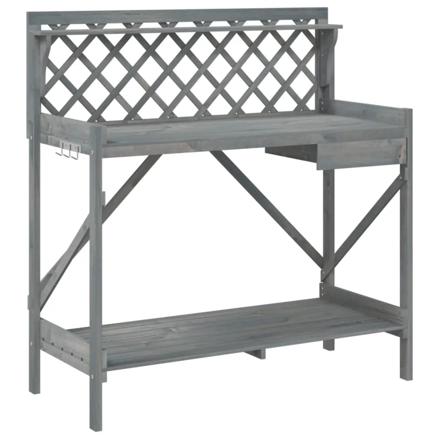 Banc de rempotage avec treillis gris bois massif de sapin - 2