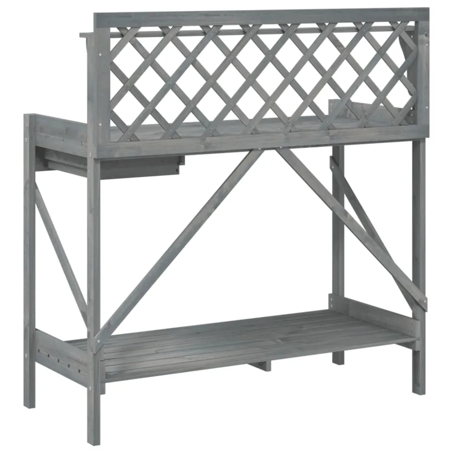 Banc de rempotage avec treillis gris bois massif de sapin - 7