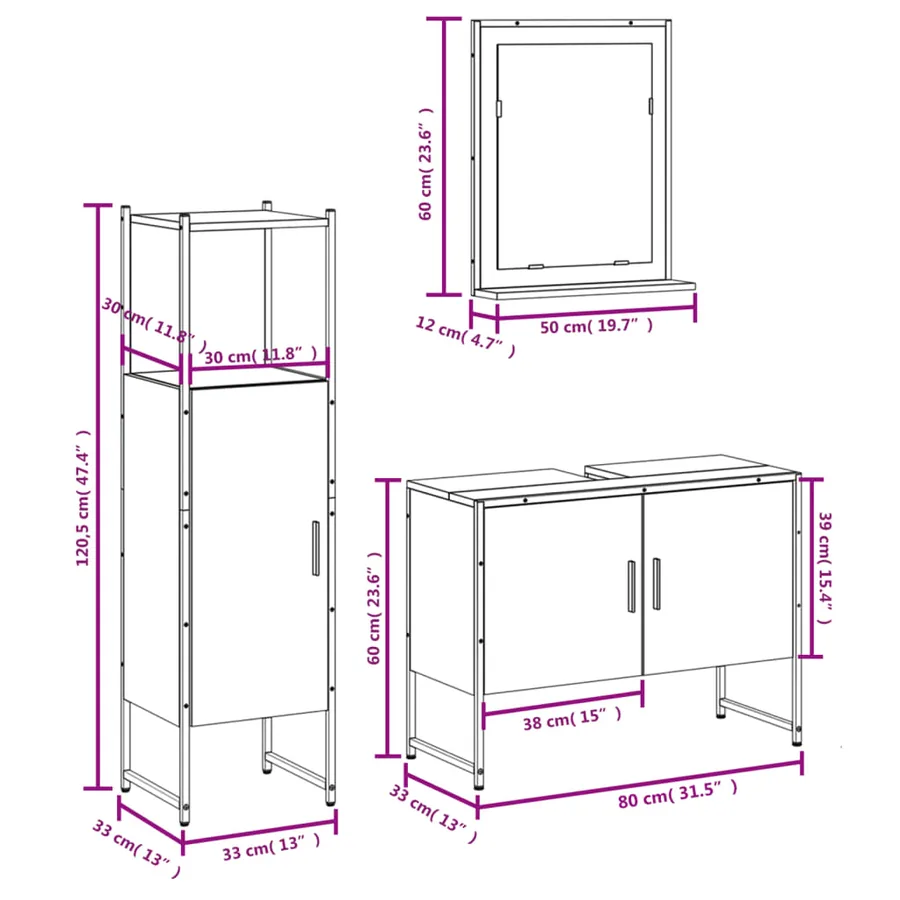 Ensemble d'armoires de salle de bain 3 pcs sonoma gris - 12