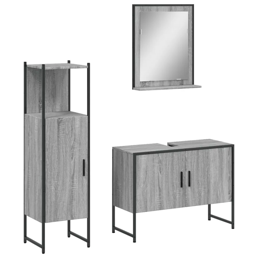 Ensemble d'armoires de salle de bain 3 pcs sonoma gris - 2