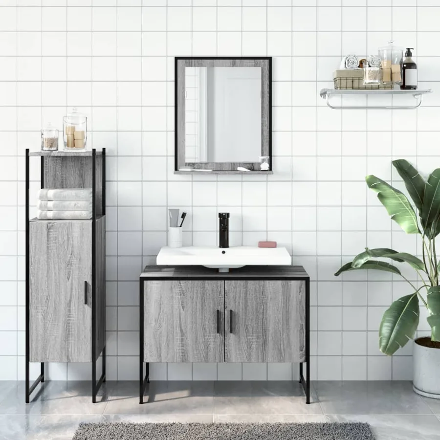 Ensemble d'armoires de salle de bain 3 pcs sonoma gris - 3