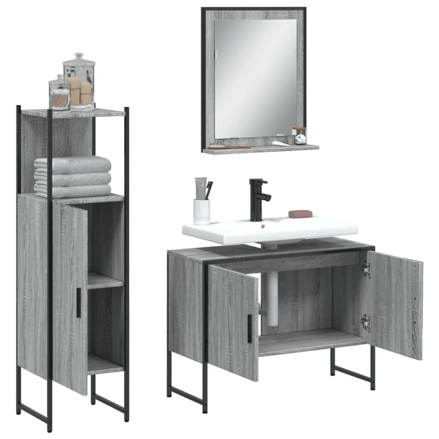 Ensemble d'armoires de salle de bain 3 pcs sonoma gris - 4