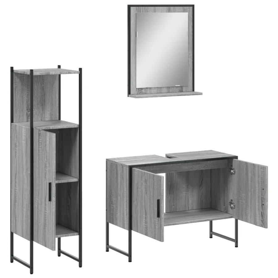Ensemble d'armoires de salle de bain 3 pcs sonoma gris - 5