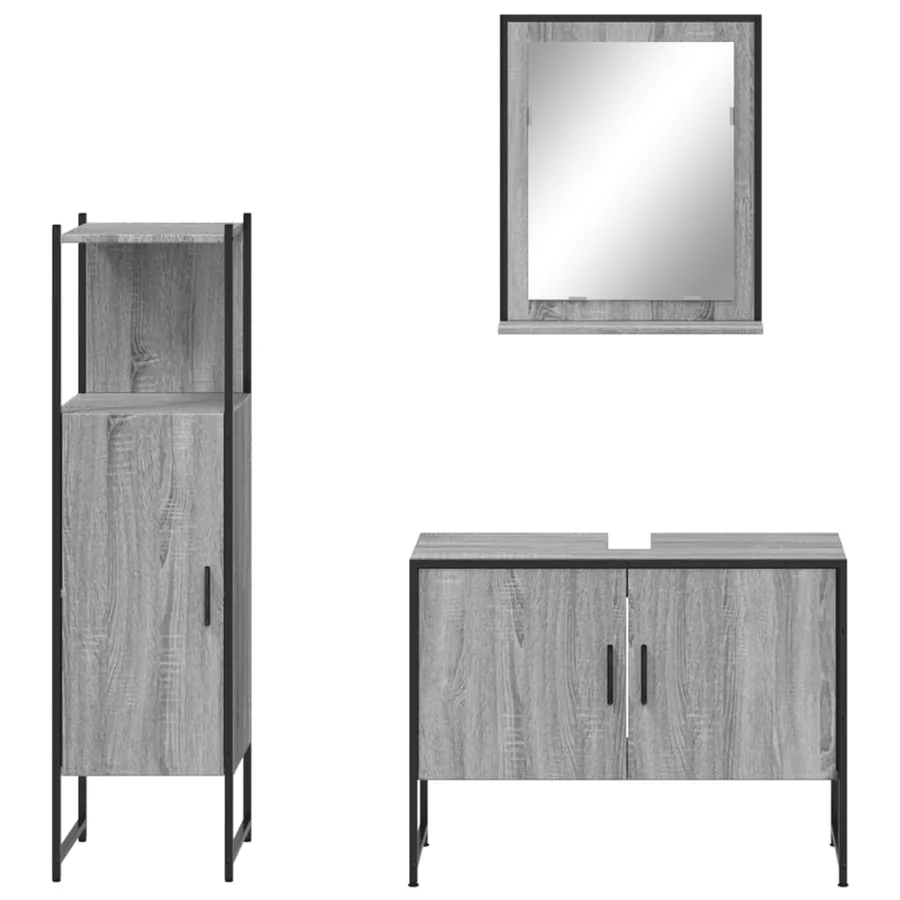 Ensemble d'armoires de salle de bain 3 pcs sonoma gris - 6
