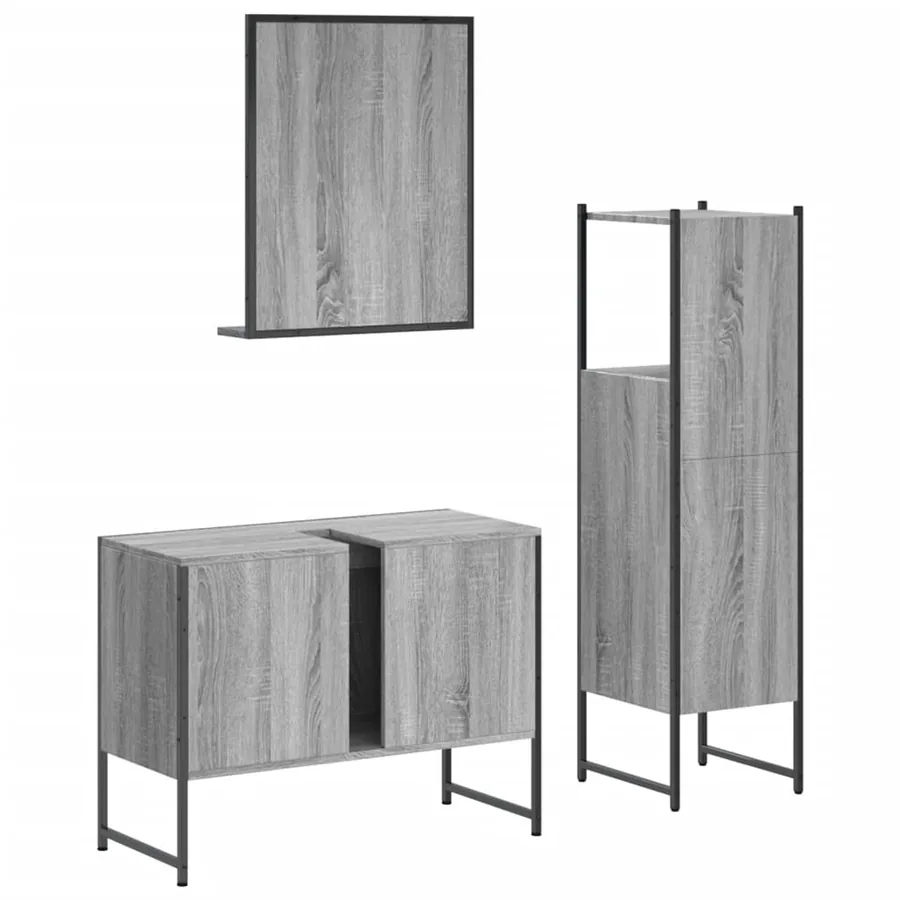 Ensemble d'armoires de salle de bain 3 pcs sonoma gris - 8