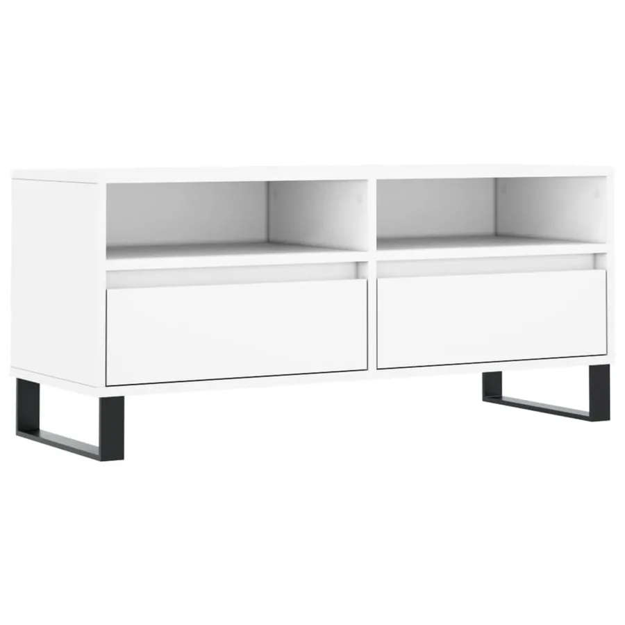 Meuble TV blanc 100x34,5x44,5 cm bois d'ingénierie - 2