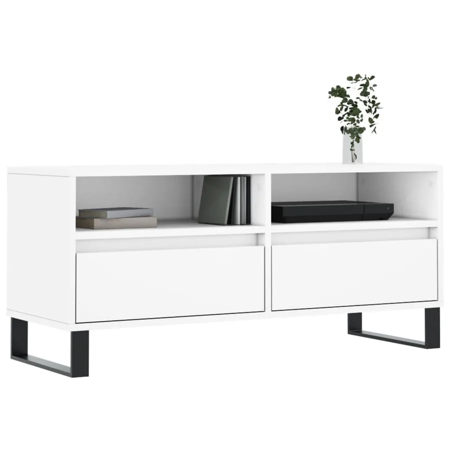 Meuble TV blanc 100x34,5x44,5 cm bois d'ingénierie - 3