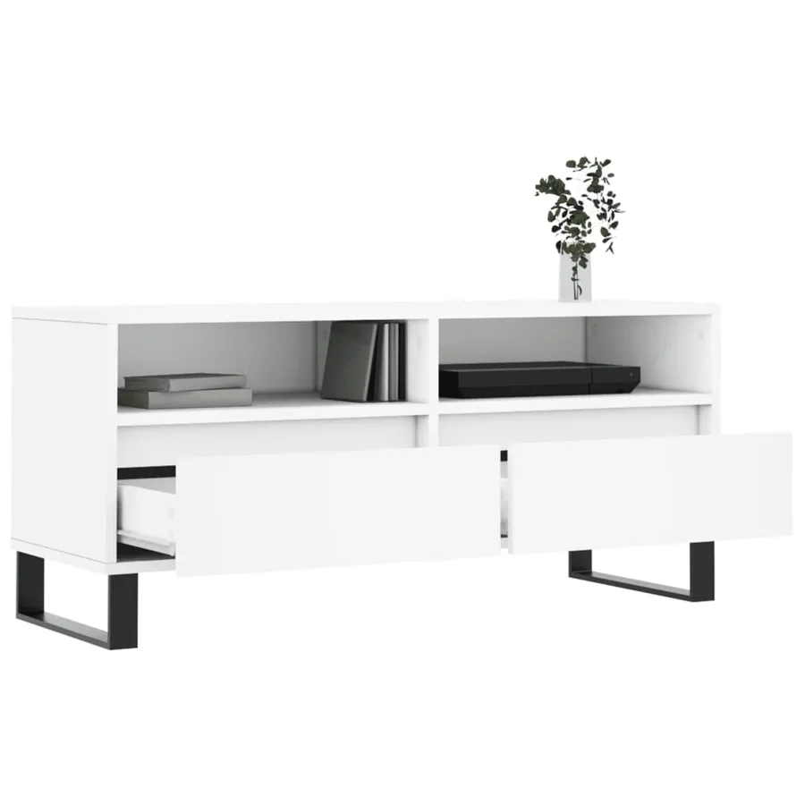 Meuble TV blanc 100x34,5x44,5 cm bois d'ingénierie - 4