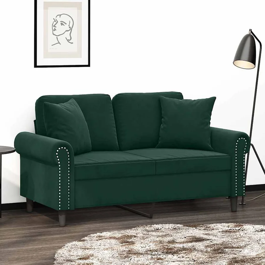 Canapé 2 places avec oreillers vert foncé 120 cm velours