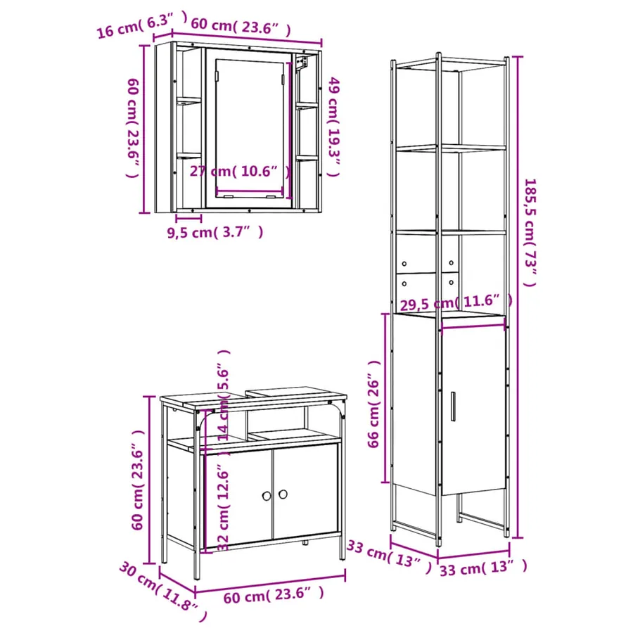 Ensemble d'armoires de salle de bain 3 pcs sonoma gris - 13