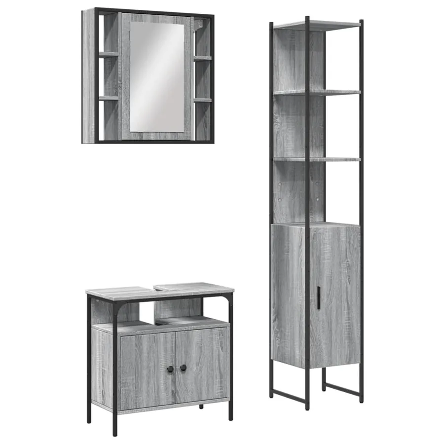 Ensemble d'armoires de salle de bain 3 pcs sonoma gris - 2