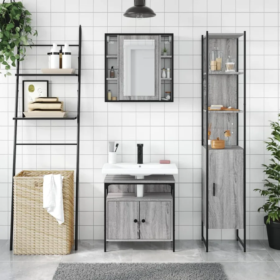 Ensemble d'armoires de salle de bain 3 pcs sonoma gris - 3