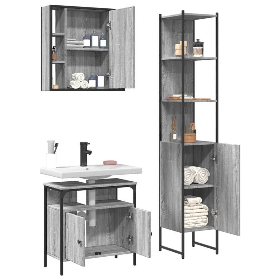 Ensemble d'armoires de salle de bain 3 pcs sonoma gris - 4