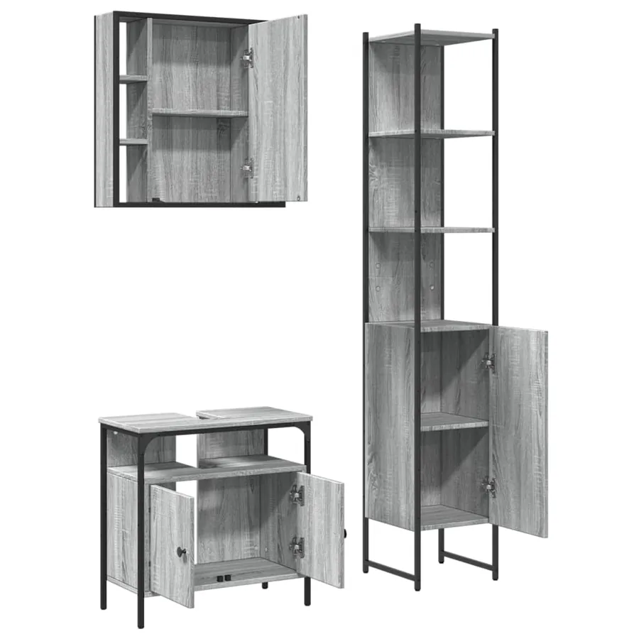 Ensemble d'armoires de salle de bain 3 pcs sonoma gris - 5