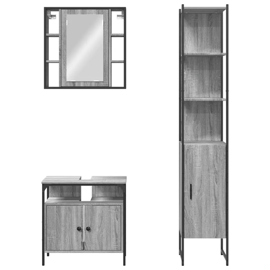 Ensemble d'armoires de salle de bain 3 pcs sonoma gris - 6