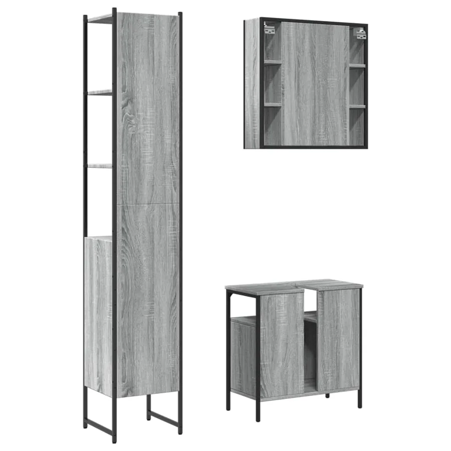 Ensemble d'armoires de salle de bain 3 pcs sonoma gris - 8